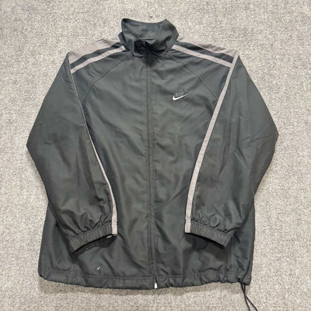 VTG Nike Track Jacket Men's L Black Y2K Fullzip Nylon 90s Lightweight